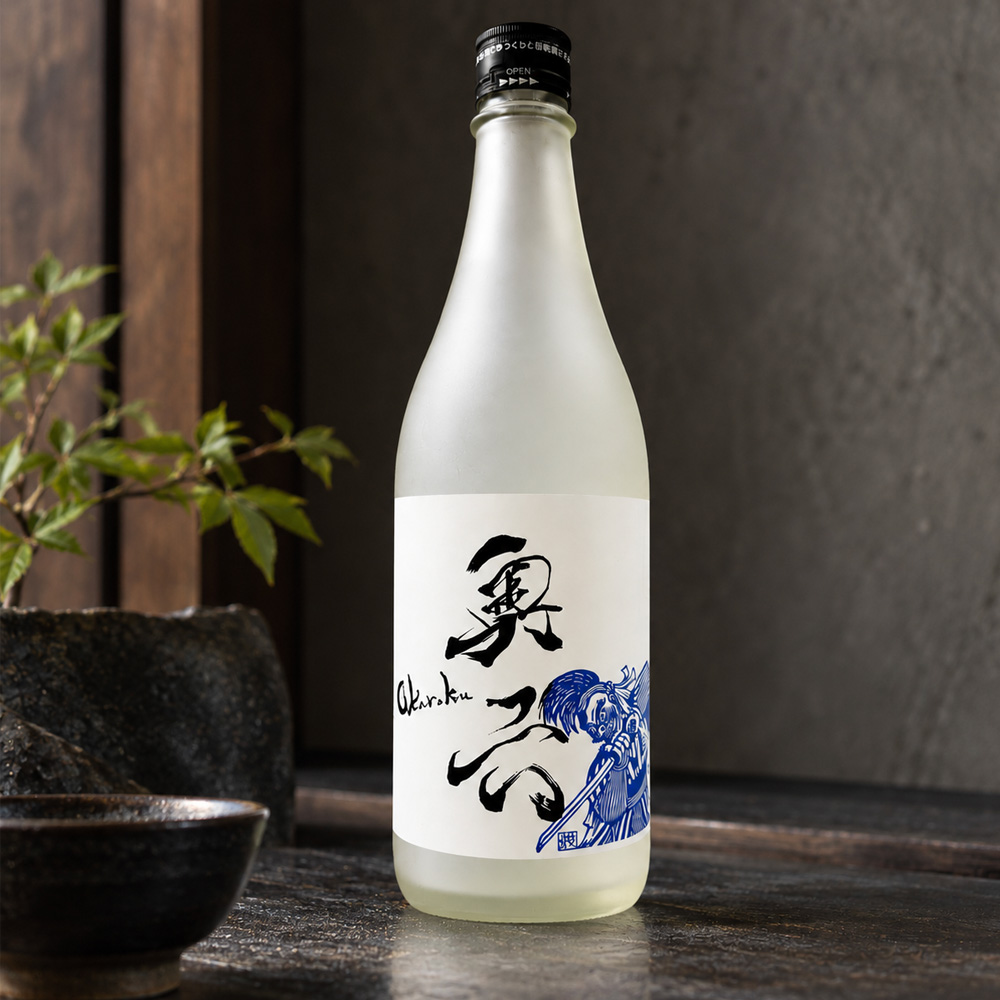 岩手銘醸 奥六 日本酒ボトル 川西大念佛剣舞のラベル